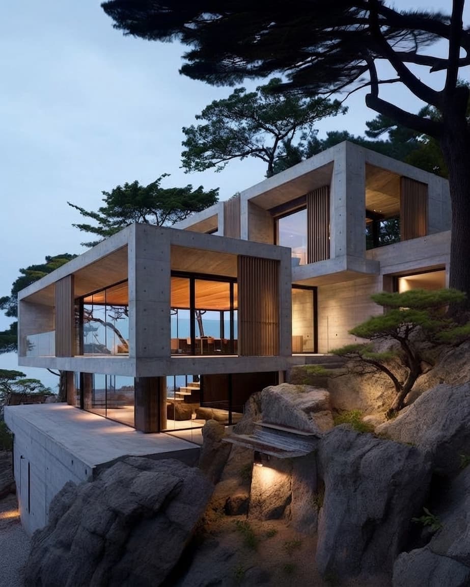 Modern Concrete House Wood Facade