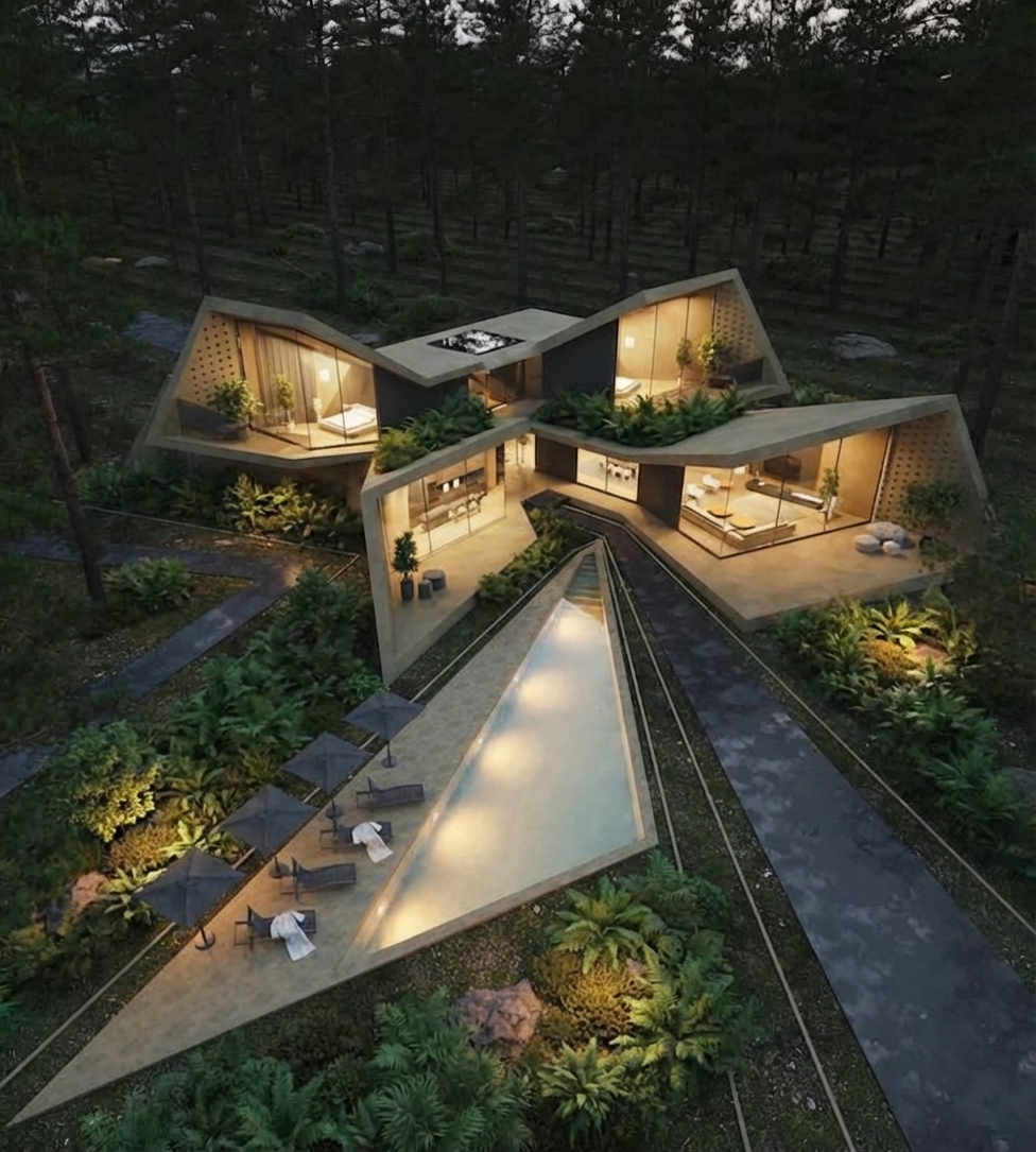 Modern Forest House Retreat Geometric